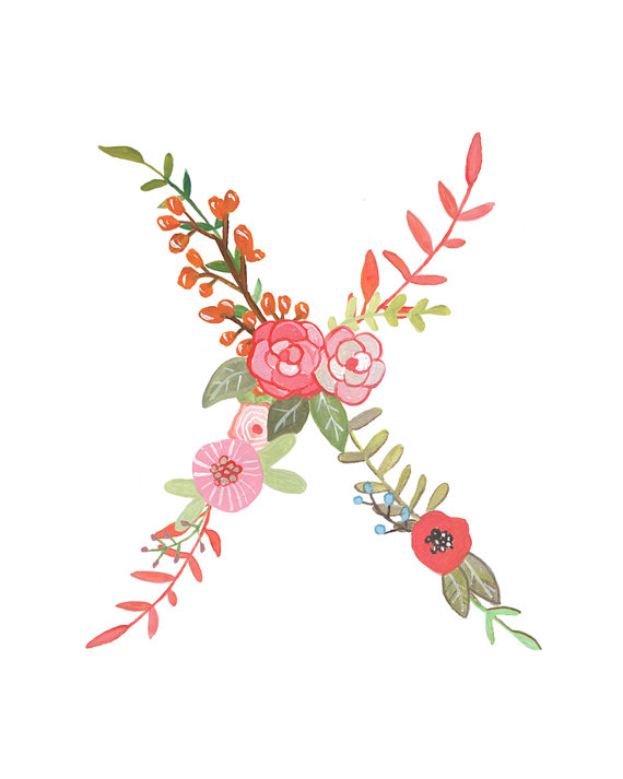 Floral Letter Illustration Typography Print by Makewells